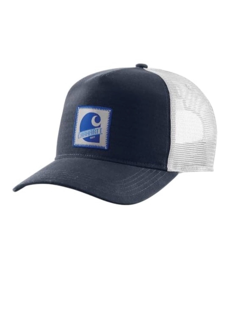 Carhartt Navy Logo Patch Mesh Trucker Hat Workwear Outdoor Cap